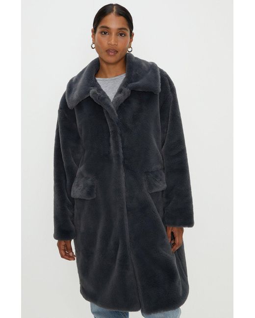 Dorothy Perkins Blue Faux Fur Longline Collar Coat