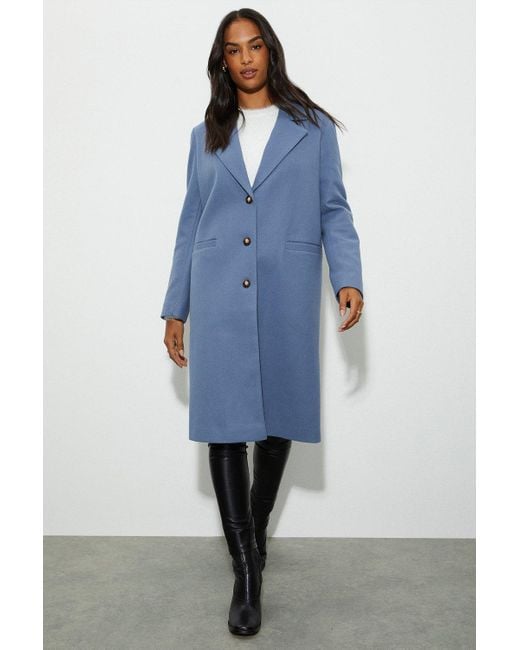 Dorothy Perkins Longline Single Breasted Boyfriend Coat in Blue