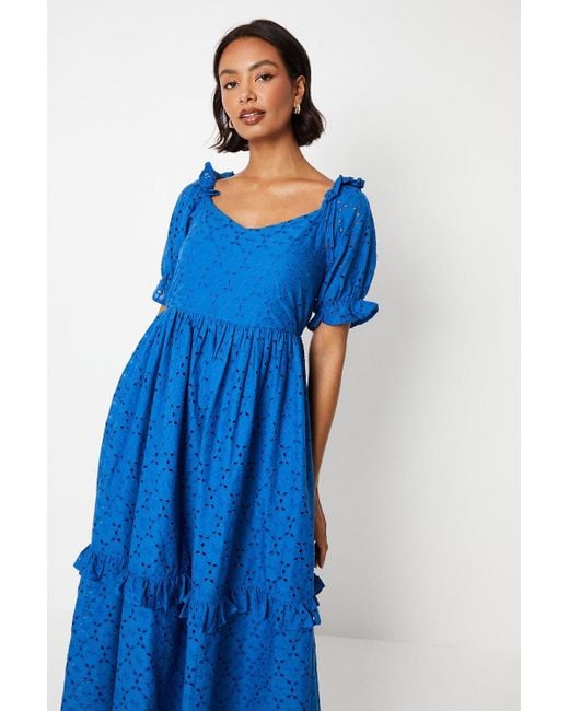 Dorothy Perkins Blue Broderie Frill Sleeve Tiered Midi Dress