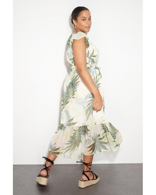 Dorothy Perkins Green Curve Tropical Ruffle Hem Midi Dress