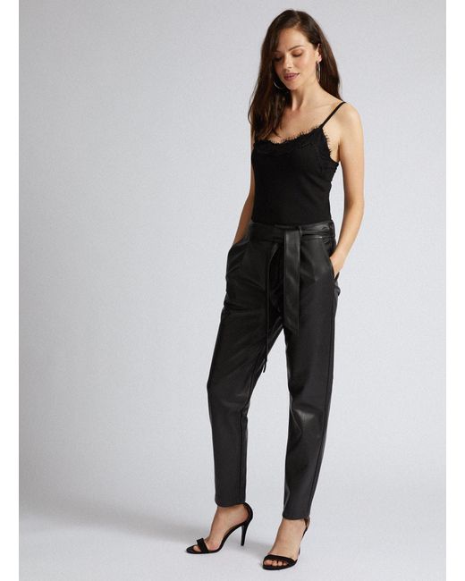 faux leather belted trousers