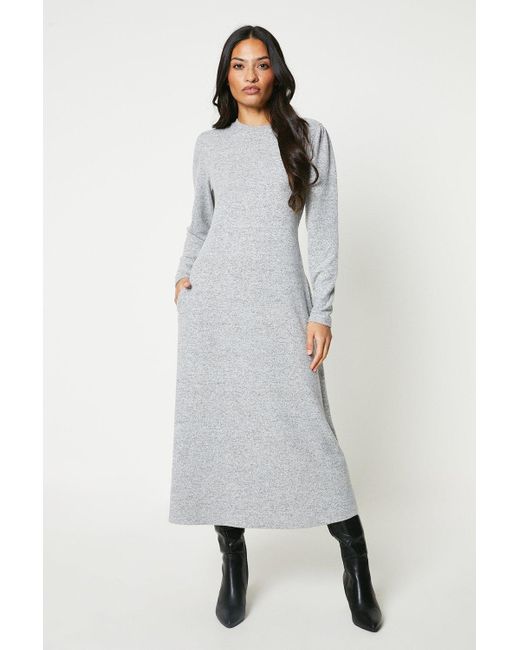 Dorothy Perkins Gray Brushed High Neck Fit And Flare Midi Dress