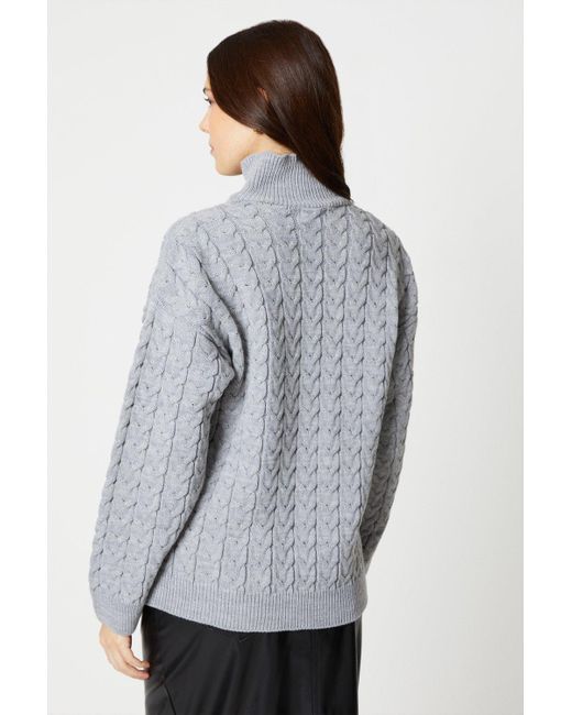 Dorothy Perkins Gray High Neck Cable Jumper