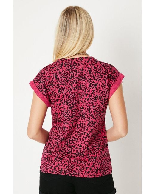 Dorothy Perkins Red Printed Cotton Roll Sleeve T-shirt