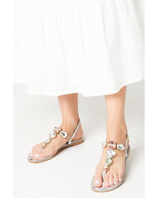 Dorothy Perkins Metallic Faith: Hope Big Jewel Detail Toe Thong Flat Sandals