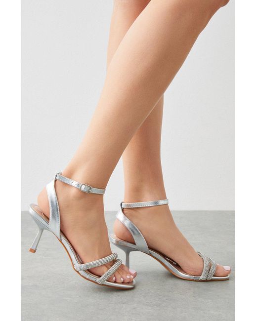 Dorothy Perkins Metallic Sarina Diamante Kitten Heel Sandals