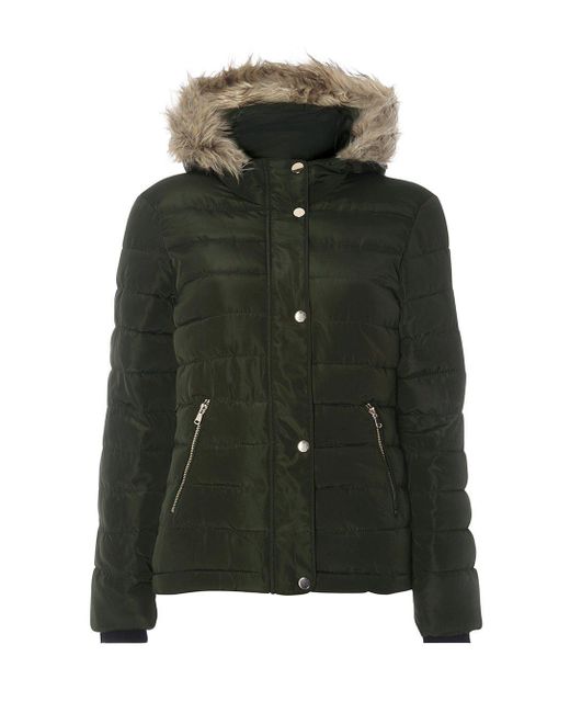 Dorothy Perkins Green Alpine Faux Fur Hood Padded Jacket