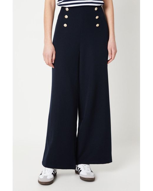 Dorothy Perkins Blue Button Front Straight Leg Trousers
