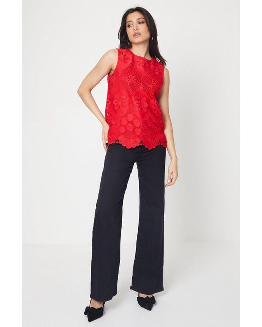 Dorothy Perkins Red Lace Scallop Shell Top