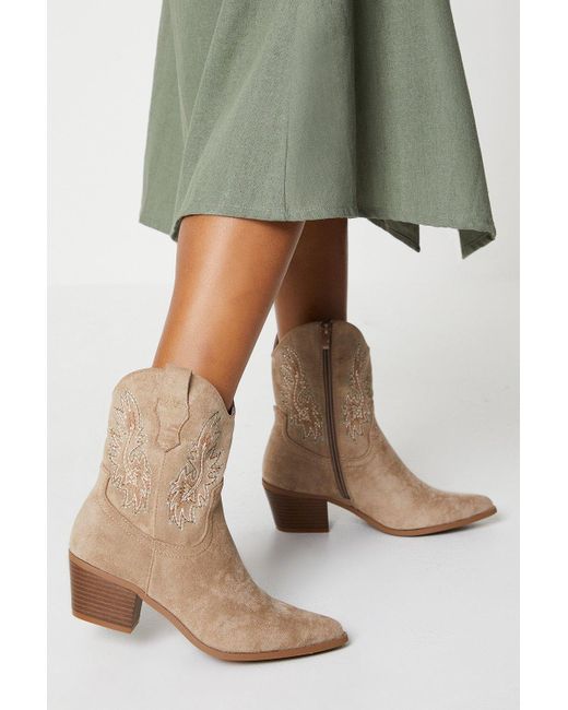 Dorothy Perkins Green Faith: Anita Embroidered Western Boots