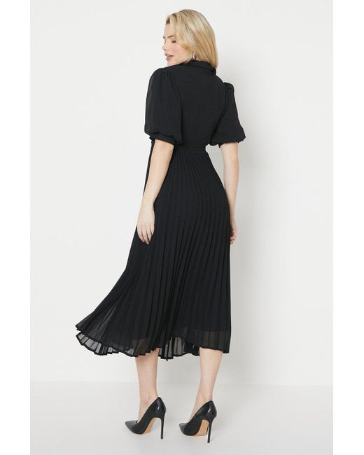 Dorothy Perkins Black Pleated Chiffon Midi Shirt Dress