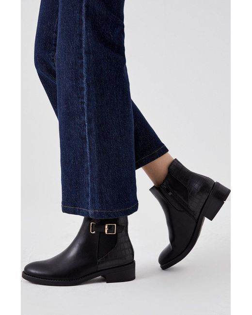 Dorothy Perkins Blue Good For The Sole: Marlie Buckle Strap Elastic Ankle Boots
