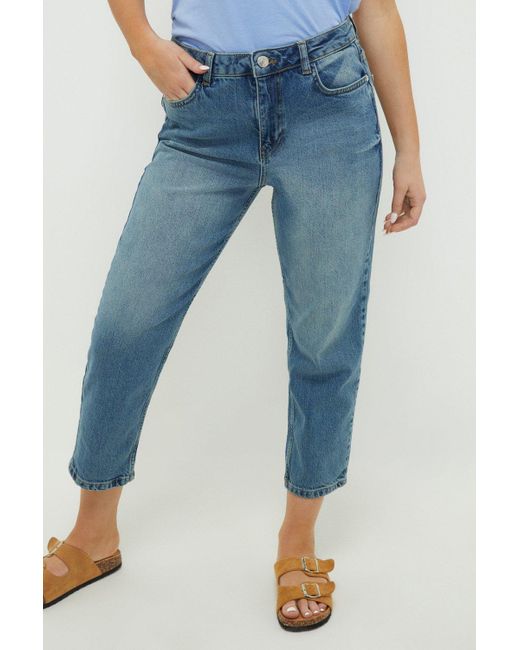 Dorothy Perkins Blue Petite Cropped Slim Mom Jeans