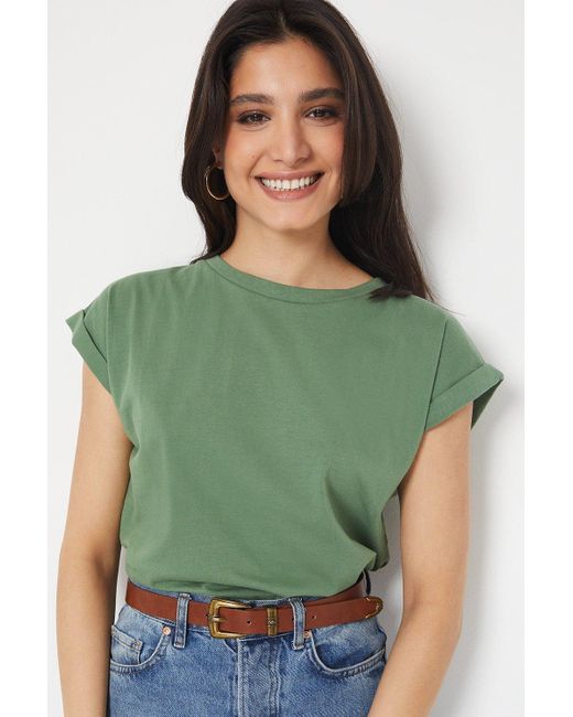 Dorothy Perkins Green Cotton Roll Sleeve T-shirt