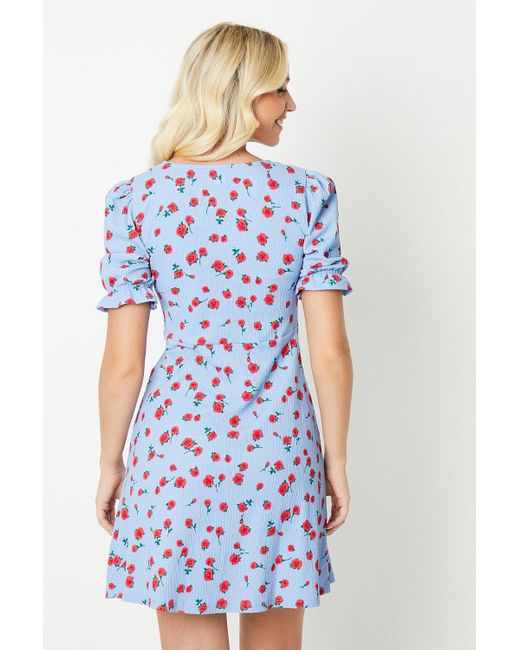 Dorothy Perkins White Rose V Neck Short Sleeve Mini Dress