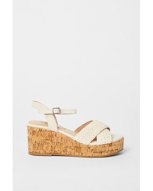 Dorothy Perkins Green Good For The Sole: Andreia Woven Cross Strap Medium Cork Wedge Sandals