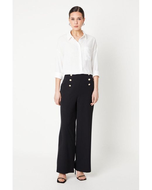 Dorothy Perkins White Button Front Straight Leg Trousers