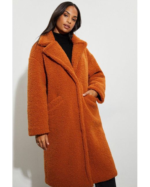 Dorothy Perkins Orange Longline Oversized Teddy Coat