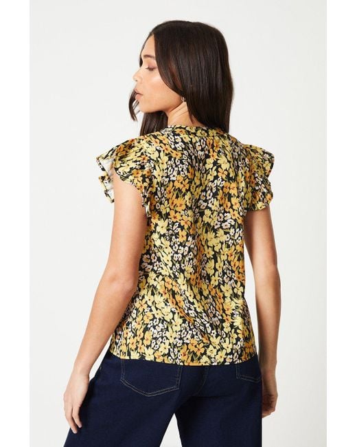 Dorothy Perkins Multicolor Petite Yellow Button Front Ruffle Shell Top