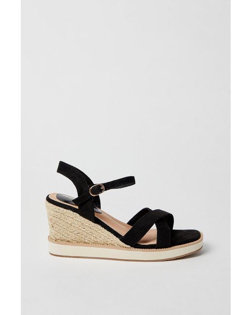 Dorothy Perkins Black Good For The Sole: Raine Cross Strap Espadrille Covered Wedge Sandals