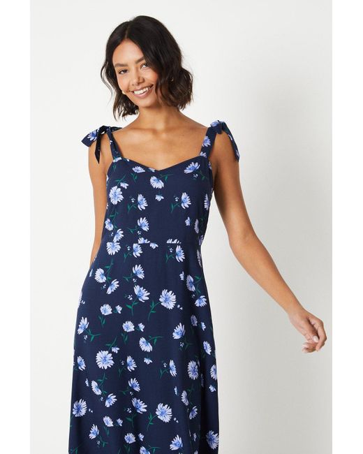 Dorothy Perkins Blue Floral Tie Shoulder Midi Dress