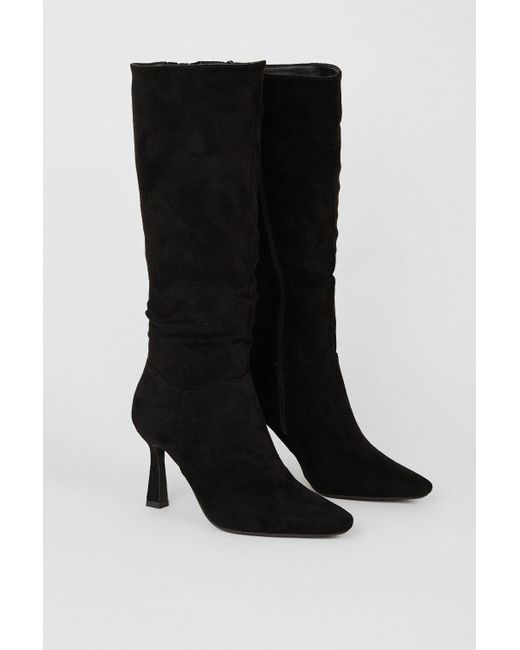 Dorothy Perkins Black Kristina Knee High Pointed Ruched Boots