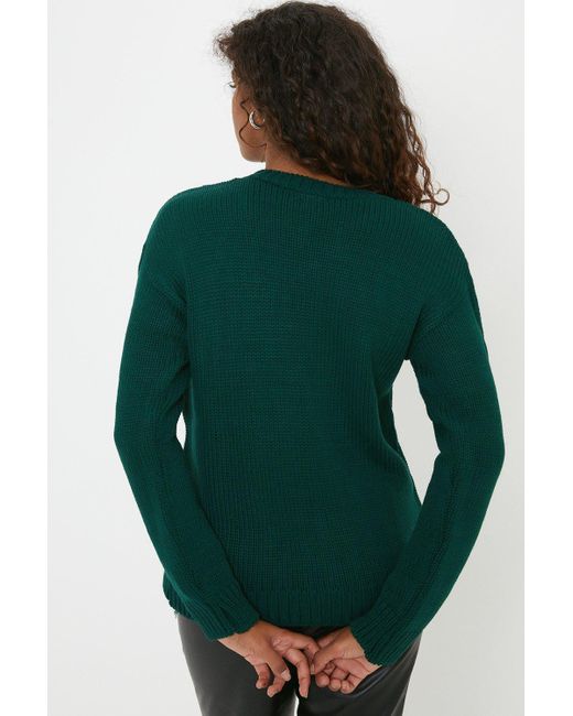 Dorothy Perkins Green Cable Knitted Jumper