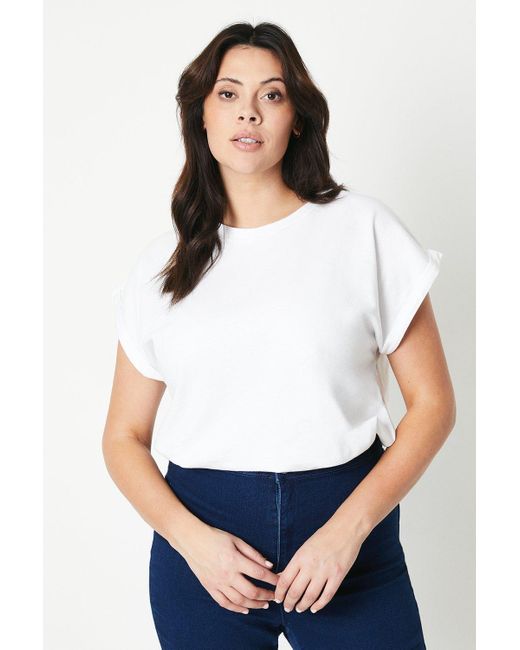 Dorothy Perkins White Curve Cotton Roll Sleeve T-shirt