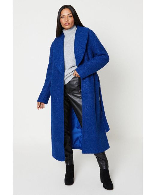 Dorothy Perkins Blue Longline Boucle Wrap Coat