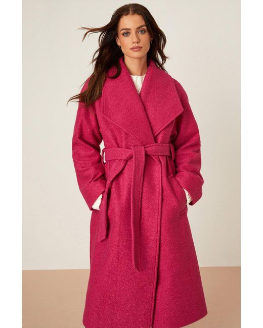 Dorothy Perkins Red Petite Long Boucle Wrap Coat