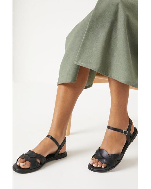 Dorothy Perkins Green Wide Fit Fara Weave Detail Flat Sandals