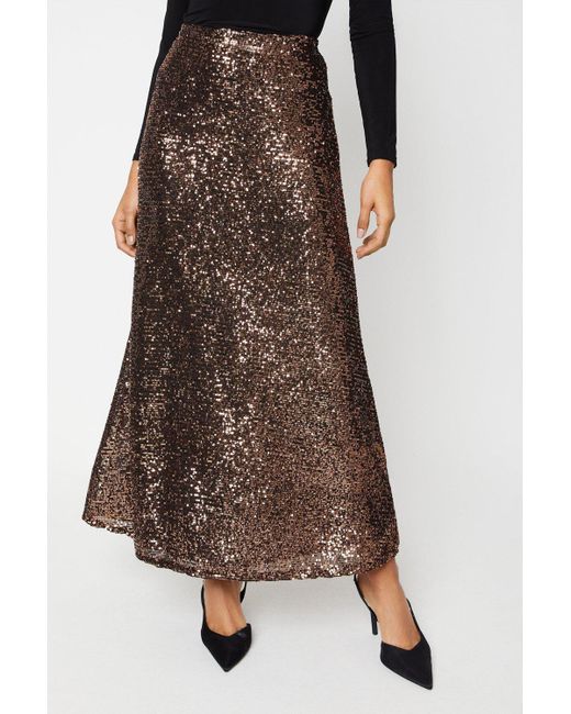 Dorothy Perkins Metallic Tall Sequin Bias Midi Skirt