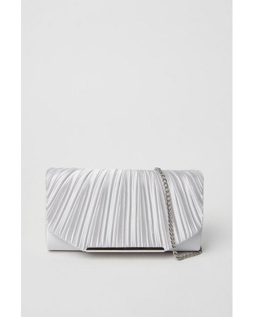 Dorothy Perkins White Bailey Satin Rouched Clutch Bag