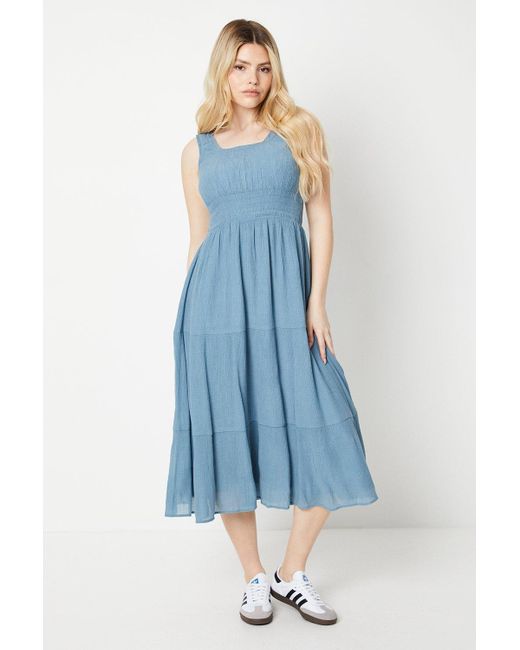 Dorothy Perkins Blue Tiered Shirred Waist Midi Dress