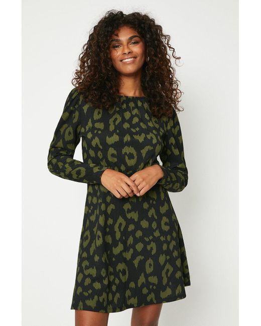 Dorothy Perkins Green Puff Sleeve Fit And Flare Mini Dress