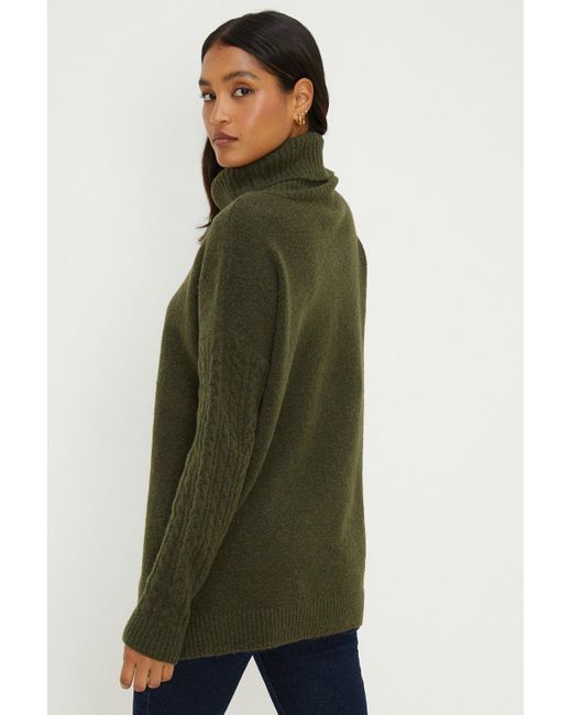 Dorothy Perkins Green Longline Angle Cable Jumper
