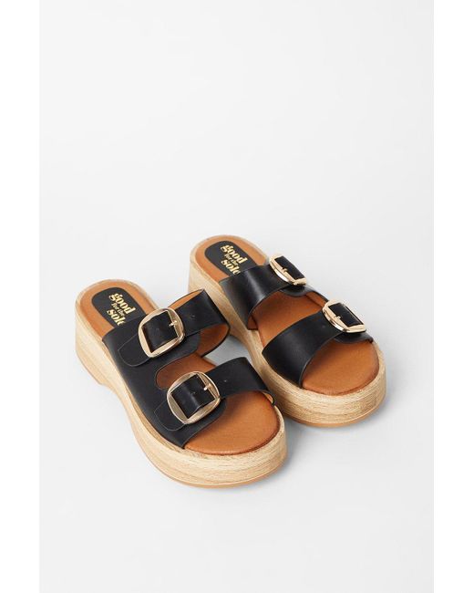 Dorothy Perkins Black Good For The Sole: Annabelle Double Buckle Wood Effect Wedge Sandals