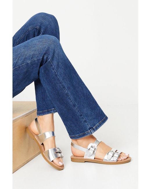 Dorothy Perkins Blue Good For The Sole: Martina Comfort Multi Buckle Strap Flat Sandals