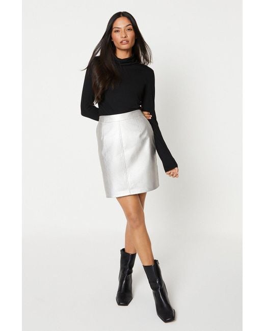 Dorothy Perkins Metallic Faux Leather Mini Skirt in Black Lyst UK
