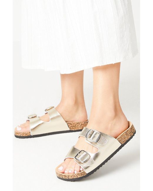 Dorothy Perkins Natural Finola Double Buckle Footbed Sliders