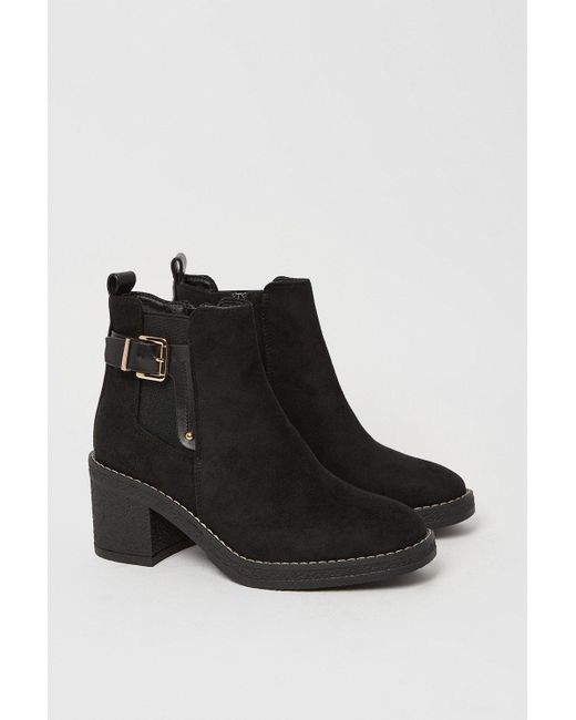 Dorothy Perkins Black Armour Buckle Mid Heel Ankle Boots