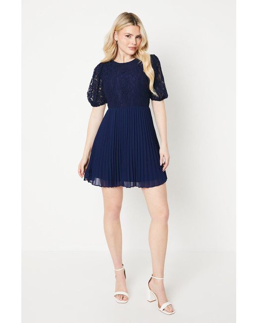Dorothy Perkins Blue Lace Pleated Chiffon Mini Dress
