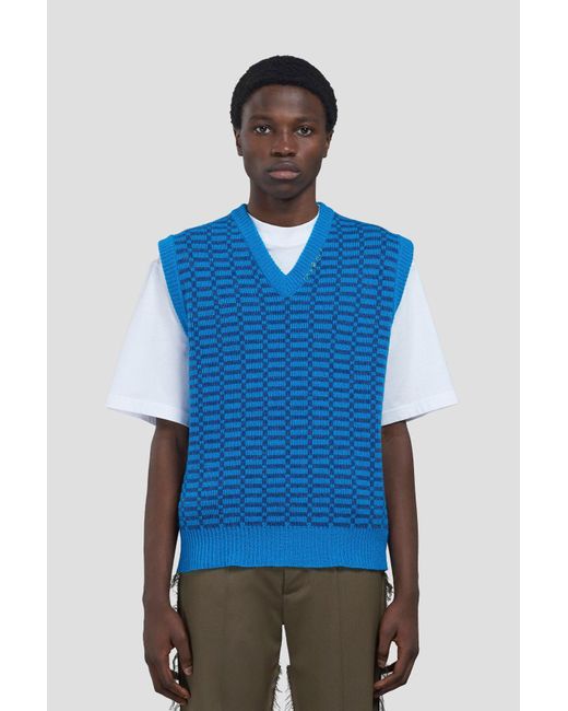 Marni Intarsia Wool Vest in Vivid Blue 