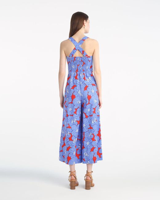 Draper James Blue Kendall Sleeveless Jumpsuit In Floating Floral
