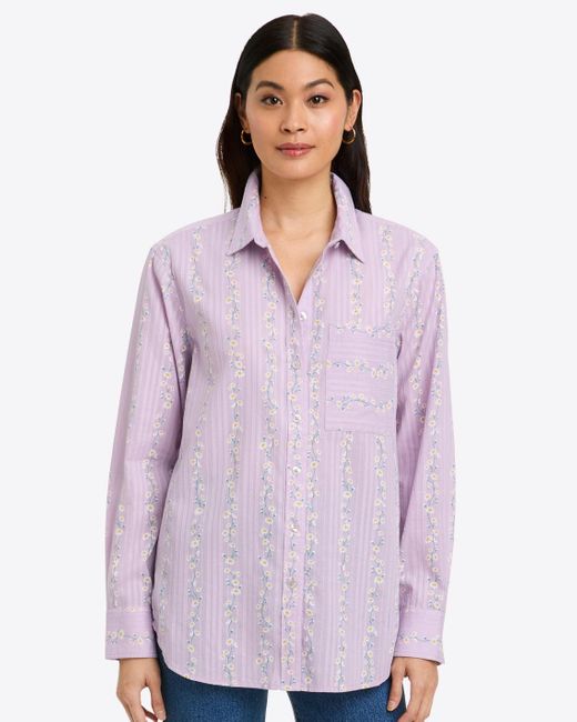 Draper James Purple Lynn Long Sleeve Top In Embroidered Cotton Dobby