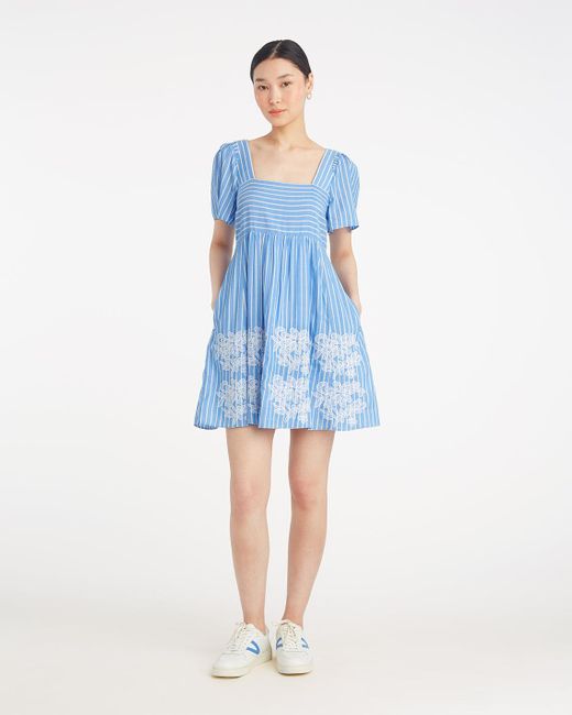 Draper James Blue Dottie Babydoll Dress With Floral Embroidery