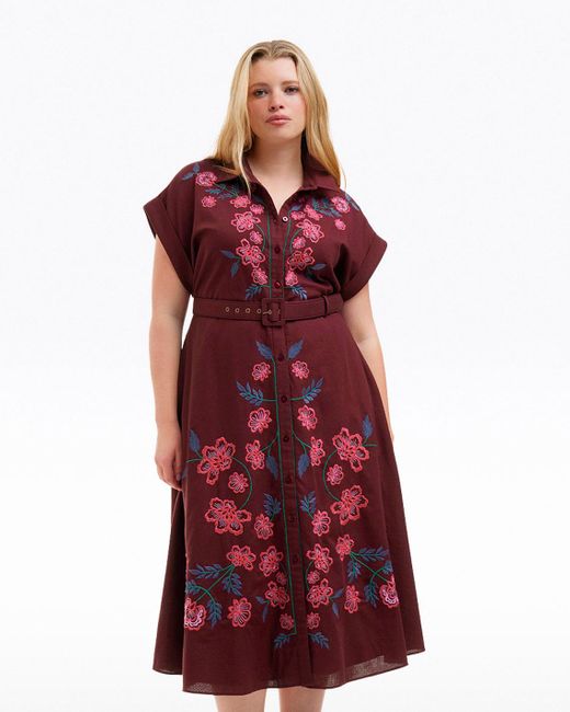 Draper James Presley Embroidered Midi Shirtdress In Raspberry Pink