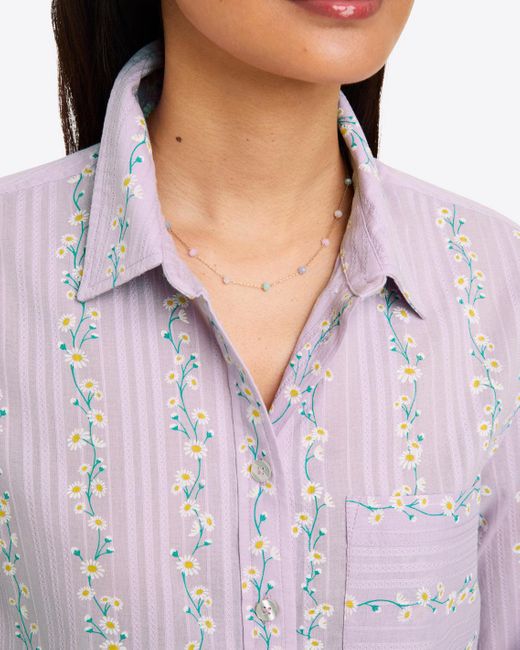 Draper James Purple Lynn Long Sleeve Top In Embroidered Cotton Dobby