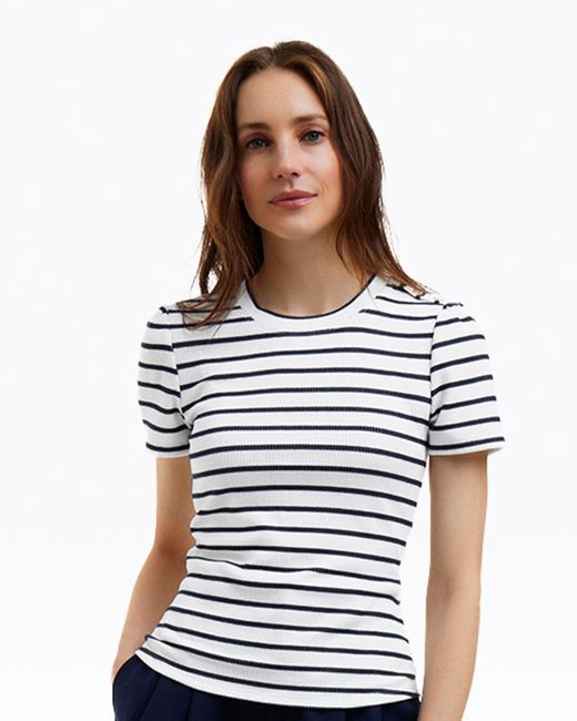 Draper James White Stripe Crewneck Tee