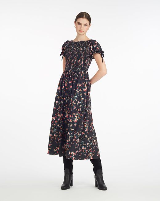 Draper James White Kelsey Smocked Midi Dress In Garden Rose